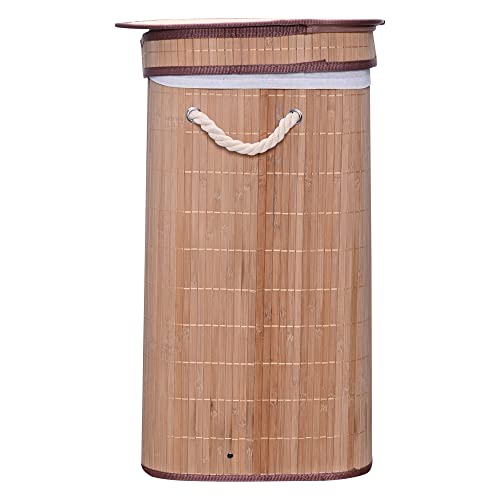 Mimo Style Cesto Duplo de Bambu Com Tampa para Roupas Sujas. Ideal para Lavanderia, Área de Serviço,