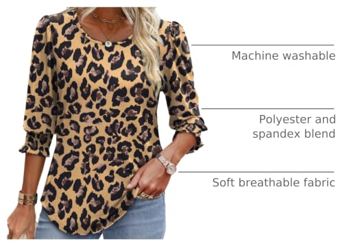 Image of XIEERDUO Blouses for Women Dressy Casual 3 /4 Length Sleeve Womens Tops with Smocked Cuffs