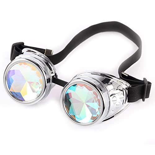 Rainbow Crystal Lenses Steampunk Glasses Chrome Finish Gotchic Welder Goggles #TOP1