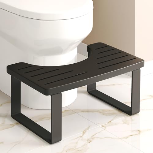 Wood Squatting Toilet Stool Wooden Potty Foot Stool Squat 7 Inch Bamboo Poop Step Stool for Toilet Bathroom Stool for Pooping Toilet Leg Stand Feet Stool Healthy Gifts for Adults & Kids Black