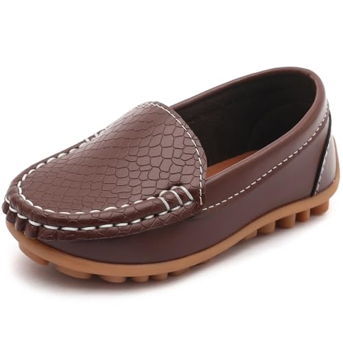 Image of Boys Loafers PU Leather Slip-On Toddler Dress Shoes Non-Slip Sole Kids Moccasins for School Events and Daily Wear