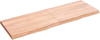 vidaXL Solid Oak Wood Bathroom Countertop - Light Brown, Versatile Vanity Top/Shelf/Cabinet Top, Live Edge, Varnished, 47.2"x15.7"x(0.8"-1.6")