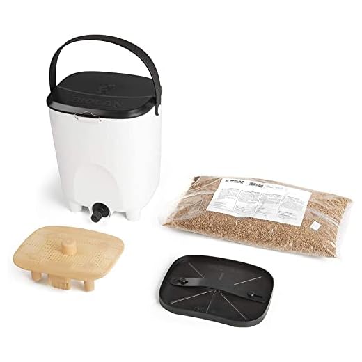 Biolan Bokashi Composting Set – Durable Compost Bin (10l) with Airtight Lid, Leak-Free Tap, made Plastic, Contains EM-Bokashi Bran (1 kg). (White)