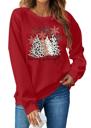 Image of Christmas Sweatshirt Women Merry and Bright Christmas T-Shirt Funny Xmas Lights Blouse Tops Holiday Shirts