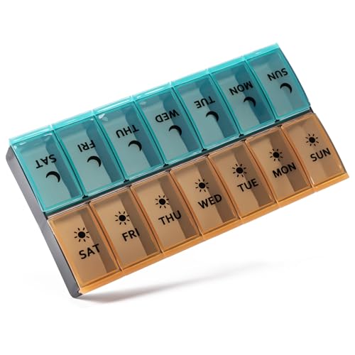 Large Pill Organizer 2 Times a Day, Weekly Pill Case, AM PM Pill Box, Day Night Pill Container 7 Day, Vitamin Case Medicine Dispenser Twice a Day (Orange & Green)
