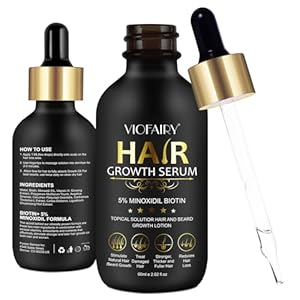 5% Minoxidil for Men and Women Hair Growth Oil, Biotin Serum, Hair Regrowth Treatment for Scalp Hair Loss, Natural, for Thicker Longer Fuller Healthier Hair 2.02 oz