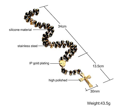 Christian Catholic Black Gold Stainless Steel Beads Crucifix Religious Long Rosary Necklace Easter Day Gifts2
