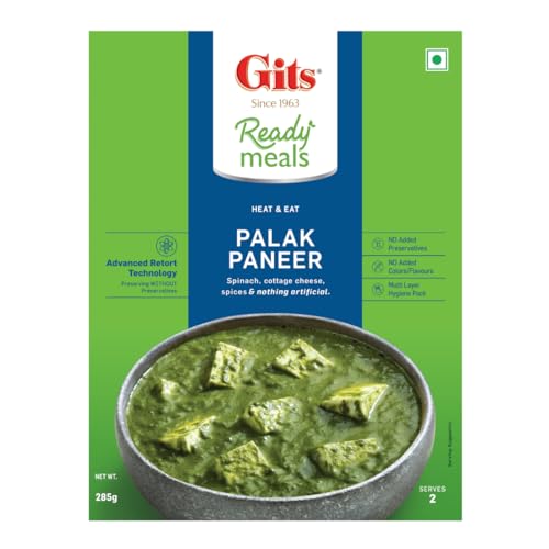 Image of Gits Ready to Eat Palak Paneer, Pure Veg, Heat and Eat Indian Dish, Microwaveable, 855g (Pack of 3 X 285g Each)