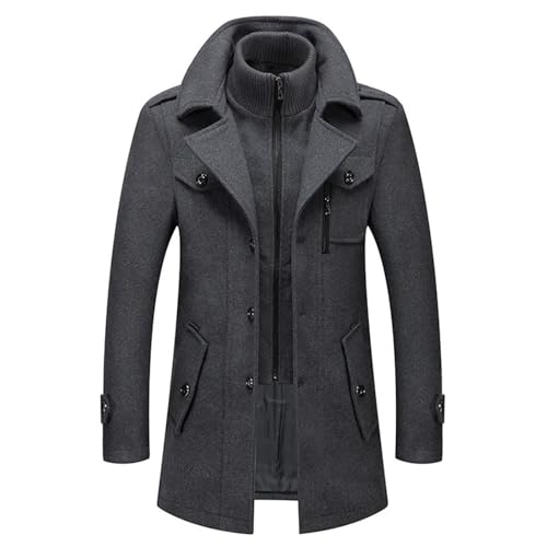 OWEIEYEU Herren-Mantel aus Kaschmir-Mischgewebe, mittellang, Doppelkragen, Reißverschluss, lässige Business-Jacke, gray9, XL