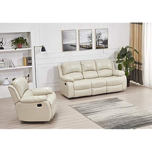 Betsy Furniture Faux Leather Reclining Couch Set, Living Room Furniture Set, Sofa, Glider, 8018 Multiple Colors (Beige, Sofa+Chair)