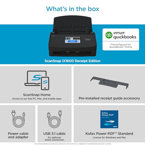 ScanSnap iX1600 Receipt Edition Color Duplex Invoice Document Scanner for Mac and PC Works with QuickBooks Online, Black - Image 6