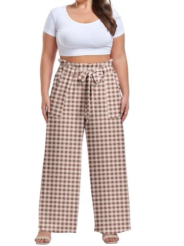 Image of OLRIK Women's Plus Size Pants Adjustable High Waisted Wide Leg Palazzo Pants Casual Trousers with Pockets Spring Clothes