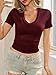 Womens Summer Sexy Short Sleeve Tshirt Tops Deep V Neck Shirts Casual Slim Fit Basic T-Shirt Tee A-Wine Red