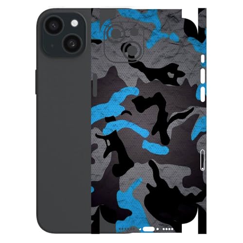 Image of AtOdds - Full Body Back Screen Guard Protector Film - Lamination Wrap Skin Sticker for iPhone 15 Plus | Scratchproof Matte Finish (Design - Blue Camo)