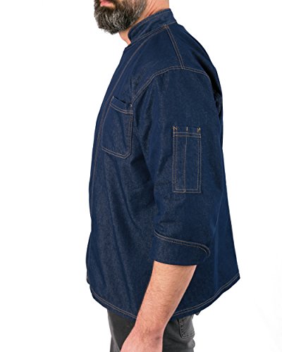 KNG Denim Snap Front Chef Coat - Blue, Unisex Adults - 3/4 Sleeve, Trench Coat - XXL3