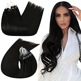 Ugeat 16inch 50g 50strands Micro Loop Human Hair Extensions Off Black Micro Bonding Hair Extensions Remy Human Hair Extensions with Micro Ring Loop