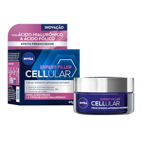 NIVEA Creme Facial Antissinais Cellular Filler Noite 49g - Reduz profundamente as rugas, diminui linhas de expressão e deixa a pele com aparência jovem, com ácido hialurônico