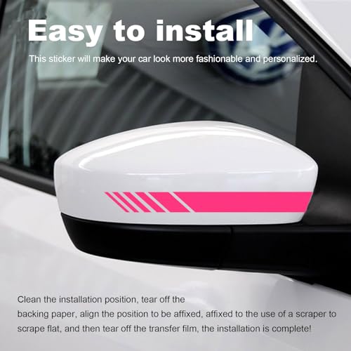 Image of Augeny 2 PCS Car Rear View Mirror Stickers, Waterproof Vinyl Auto Side Rearview Mirror Stripes, Universal Reflective Anti-Collision Striped Warning Decal for Most Vehicles (Pink)