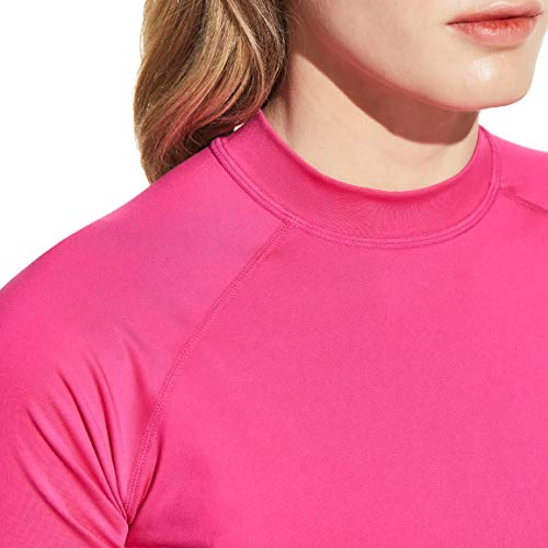 Tsla Women's Upf 50+ Rash Guard Short Sleeve, Uv/Spf Surf Swim Shirts, Water Beach Swimsuit Top, Henna Print Magenta, Large #TOP5