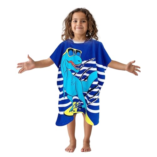Hillylolly Toalla Infantil con Capucha, Toalla Poncho niño Tiburon, Playa, Baño, Poncho Surf Microfibra Niño, Capa, para 2 a 16 Años (B, Mediano)