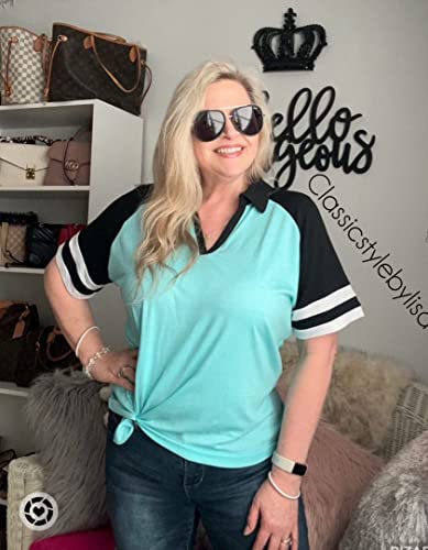 Soneven Women Striped V-Neck Golf Polo Shirt Quick Dry Lightweight Short Sleeve T-Shirts thumb #1