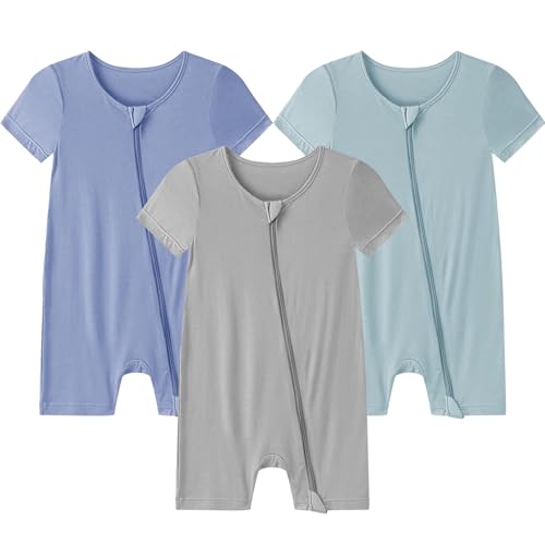 Image of Ekkimy Baby Romper 3 Pack Bamboo Rayon Footless Short Sleeve Zipper Romper