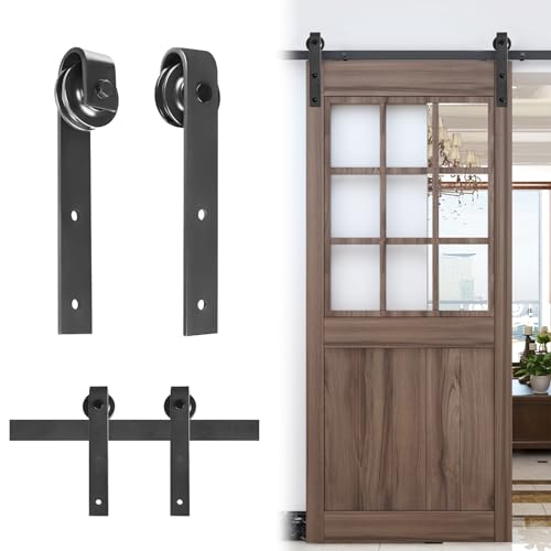 YUENFONG Herraje para puerta corredera de 183 cm, sistema de rieles para puertas correderas, juego de herrajes de acero al carbono para puertas de madera, puertas de metal, armarios de pared