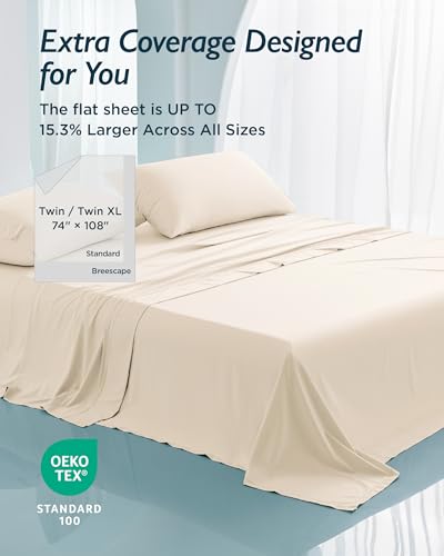 Breescape Cooling Sheet Set Twin Size - BlendTek™ Dry & Cool Technology for Hot Sleepers and Night Sweats, Q-Max>0.46 Tech, Deep Pocket Up to 18", 360° Elastic Band, Ivory