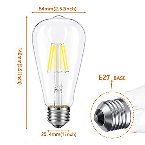 Dimmable LED Edison Bulb Vintage Light Bulb 40w Retro Old Fashioned E27 ST64 Screw Glass Antique Lamp 2700K Warm White 6 Pack