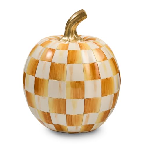 Image of MACKENZIE-CHILDS Resin Pumpkin, Small, Golden-Yellow-and-White Amber Check