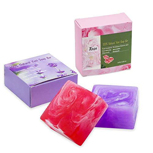 Handmade Yoni Soap Bars For Women Ph Balance Feminine Wash, 2 Pcs Organic Vaginal Wash Ph Balance Soap, Natural Yoni Bar Soap For Women Daily Yoni Wash Vaginal Odor Body Wash, 3.5 oz Rose /Lavender