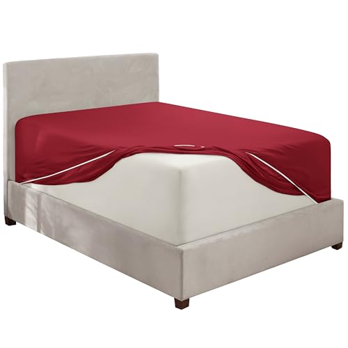 Image of Hearth & Harbor Extra Deep Pocket Twin XL Fitted Sheet - Fits 18 to 24 Inch Mattress - Ultra Soft 1800 Microfiber, Wrinkle-Free & Breathable - Hotel Luxury Fitted Sheet Only, Burgundy