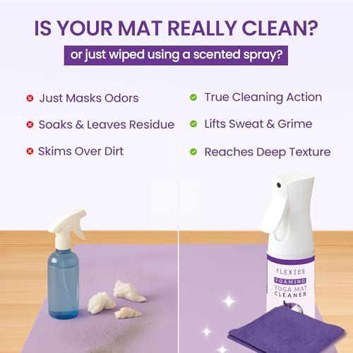 Image of Flexies Foaming Yoga Mat Cleaner Spray Kit, Plant Based Non Toxic Mat Cleaner with Brush and Microfiber Cloth, Yoga Essentials for Women and Men, Pilates Mat Care, Lavender