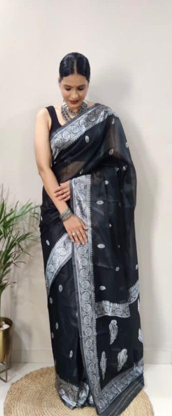 Image of Banarasi soft Cotton-Silk Saree with Unstitched Blouse - Graceful Design for Special Occasions, Weddings & Festivals