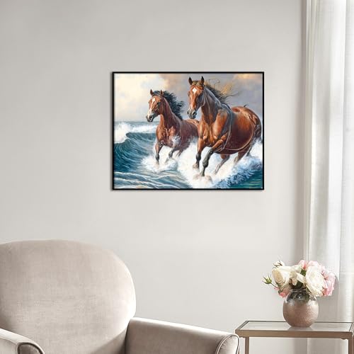 Kit de pintura de diamante 5D completo con piedras cuadradas y diseño de caballos de 50x40 cm 6
