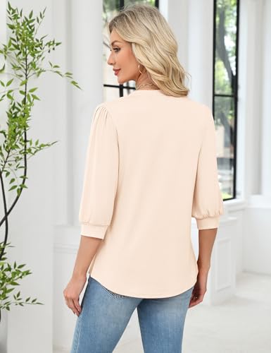 Rapbin 3/4 Length Sleeve Womens Tops 2025 Summer Fall Henley V Neck Button Down Tunic Shirts Casual Business Blouses2