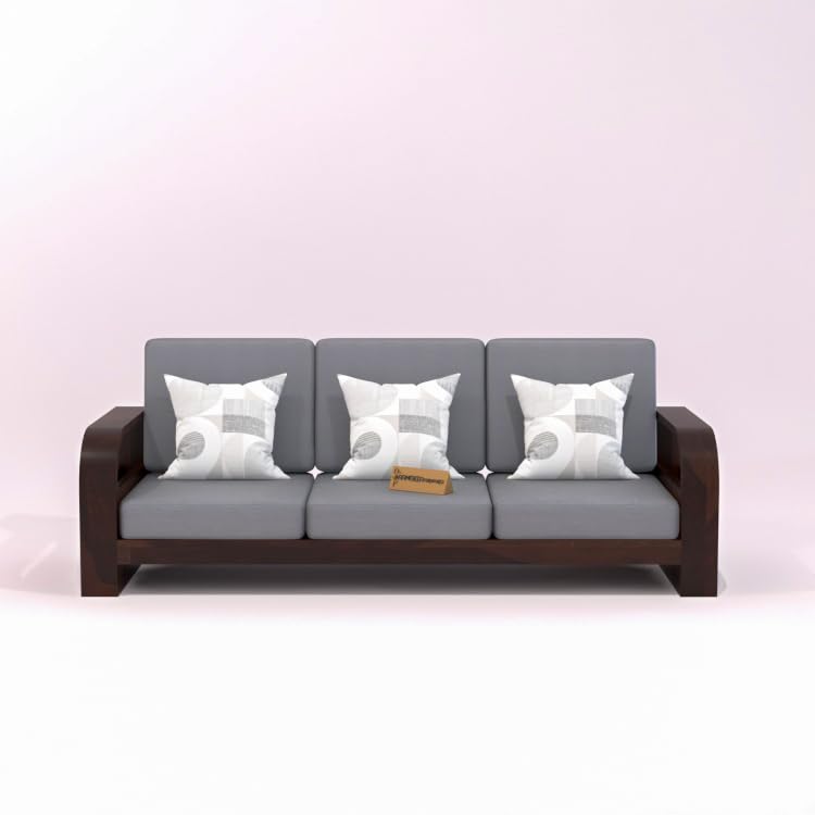 Image of Wooden 7 Seater Sofa Set for Living Room | Seven Seater Sofa for Office & Lounge | 3+2+2 Seater Sofa Sets for Home | Sheesham Wood (3+2+2 Seater,Walnut Finish)