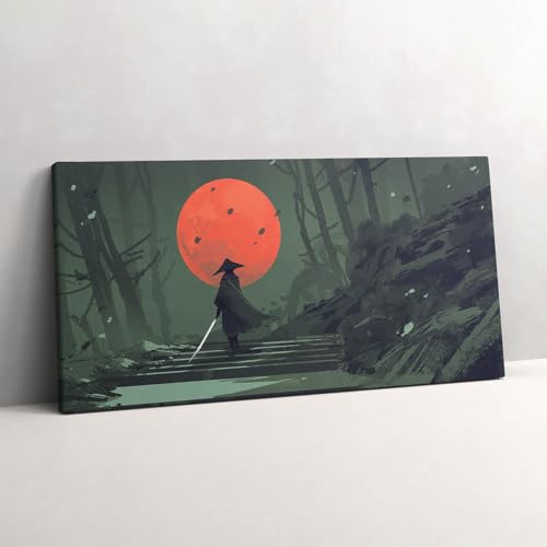 Art mural Samouraï forêt lune déco salon zen 120x60
