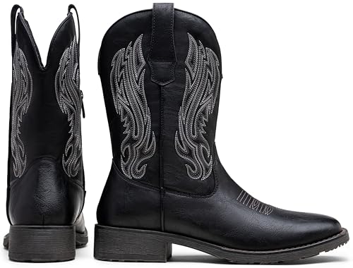 Image of Jousen Cowboy Boots for Men Embroidery Men's Western Boots Retro Square Toe Mens Boot Botas Vaqueras Para Hombre