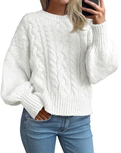 Saodimallsu Womens Cable Knit Sweaters Chunky Crew...