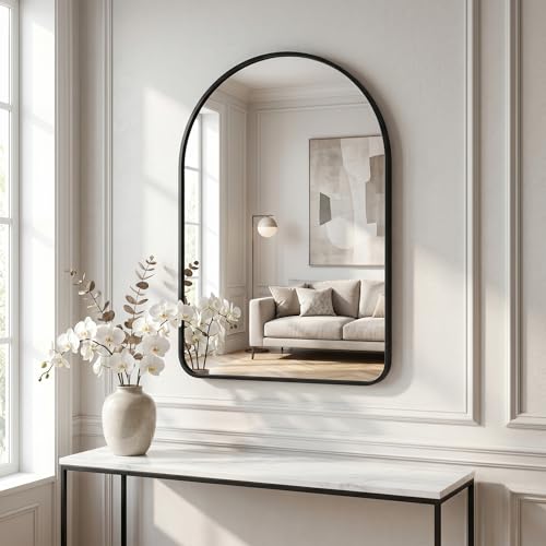 Image of HARRITPURE 24 inchx36 inch Arched Bathroom Mirror, Wall Mounted Mirror, Black Arch Mirror, Aluminum Alloy Frame Wall Mirror for Living Room, Bedroom, Entryway