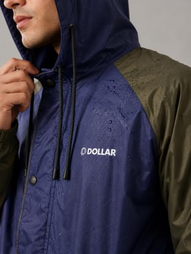 Image of Dollar Men's Waterproof Raincoat Set with Detachable Plastic Visor Hood | Lightweight Polyester Jacket Pant Rainwear Suit with 4 Pockets, Full Sleeve Leakproof for Biking, Trekking & Outdoor