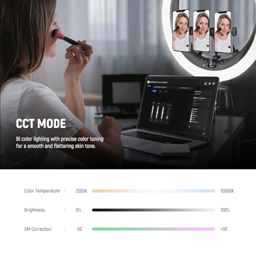 NEEWER 19" RGB LED Ring Light with Stand, 3 Phone Holders, Touch Panel, 2.4G/App Control, 42W CRI97+ 2800lux/0.5m 360° Hue Dimmable Professional Lighting for Makeup Live Streaming Zoom Calls, RP19C - image 4