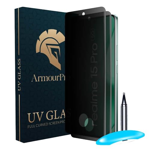 Image of ArmourPro UV Privacy Tempered Glass Compatible for Realme 15 and 15 Pro (6.8 Inch, Pack of 2) Edge to Edge Full SCreen Coverage & Installation Kit | Anti-Spy /Anti-Peeping 9H Hardness