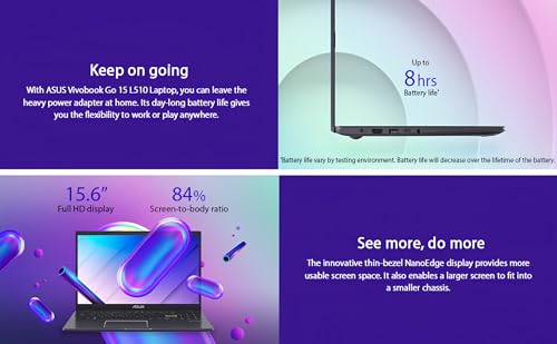 Image of ASUS Vivobook Go 15 L510 Laptop, 15.6 inch FHD, Intel Celeron N4020 Processor, 4GB DDR4 RAM 128GB Storage, 1-Year Microsoft 365, Thin & Light, Win 11 Home S, W /Wireless Mouse