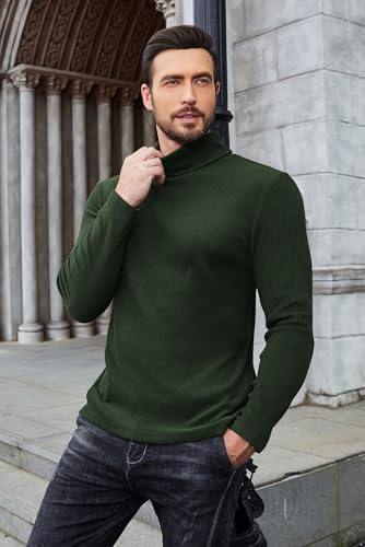 Image of COOFANDY Men's Ribbed Turtleneck Sweater Casual Basic Long Sleeve Knitted Pullover Sweater
