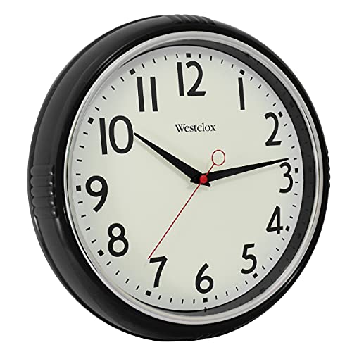 Westclox Retro Wall Clock for Kitchen, Bedroom, or Living Room – Vintage Quartz Analog Wall Clock with Chrome Bezel & Dome Glass Lens, Easy-to-Read Numbers (Black, 12")