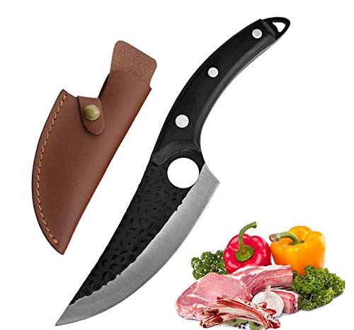 Promithi Couteau de Cuisine Chef japonais fait à la main, couteau de boucher, couteau à couperet fait main professionnel, couteau à désosser avec étui en cuir, couteau à hacher légumes utilitaire Cover