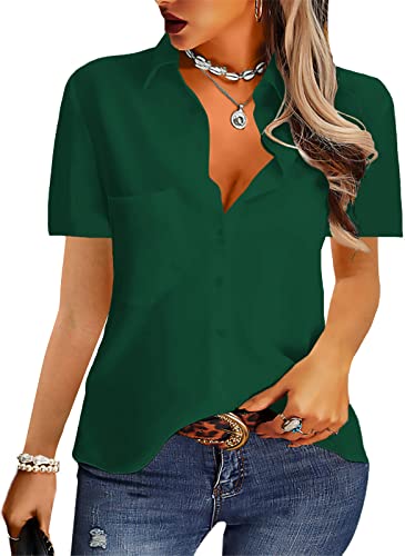 NONSAR Blusa para Mujer Elegantes Camisas con Cuello en V Manga Larga Casual Tops de Trabajo con Botones Camisa Suelta de Manga Larga Camisas Lisas