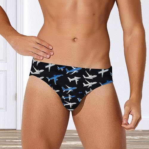Cartoon Airplane Men's Swimming Trunks Briefs Beach Swimwear Low Rise Bikini Swimsuit Print Bathing Suit4